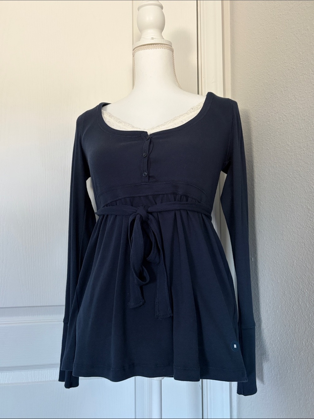 NWT Rare Y2K Baby doll Hollister Slate Blue Long-Sleeve Henley Peplum Top